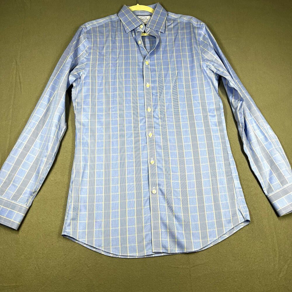Charles Tyrwhitt Mens 15/35 Extra Slim Non-Iron Blue Check Dress Shirt